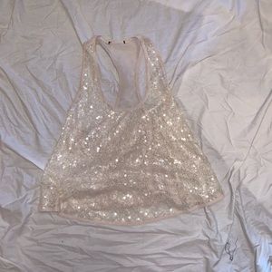Razor back sheer and light gold tank top